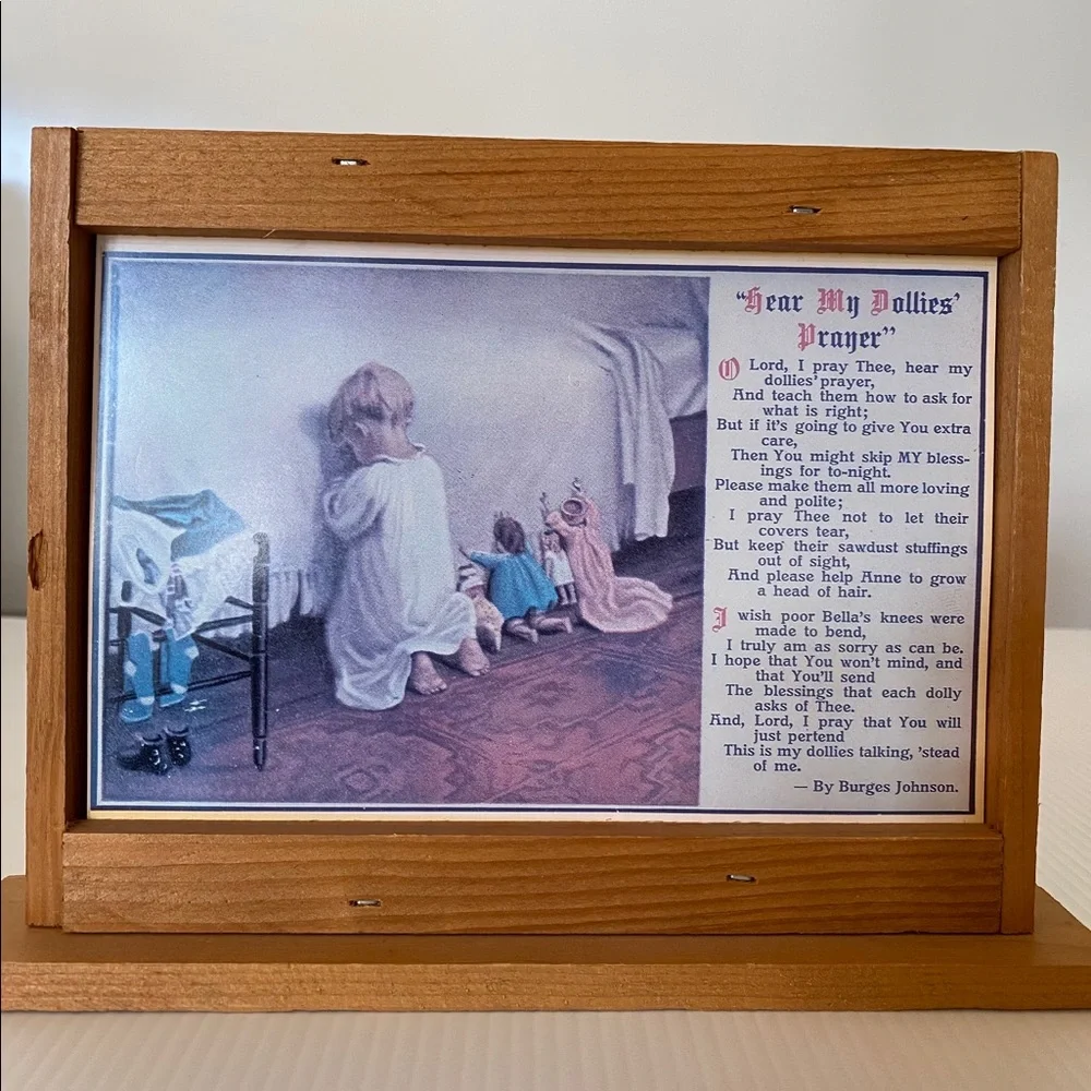 Vintage Picture Dollies Prayer Frame Art Child Praying Guardian Angel Doll Toys
